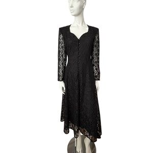 Vintage Algo Petite Black Lace Midi Dress